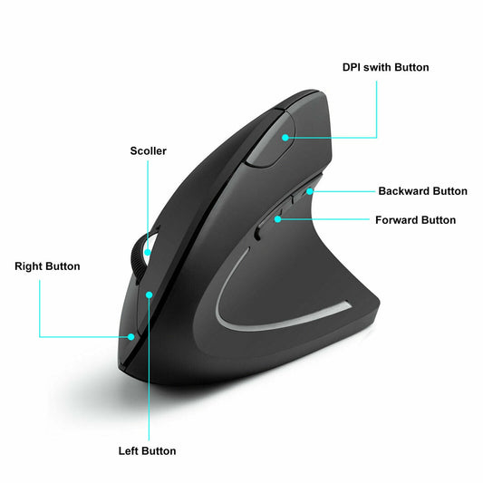 JLab JBuds Ergonomic Vertical Wireless Mouse, 2400 DPI, 6-Button, Right-Hand
