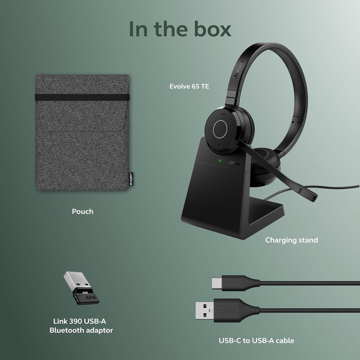 Jabra Evolve 65 TE UC Stereo Wireless Headset | USB-A BT5.2 16H Talk 37H Listen | MPN: 6699-833-499-01