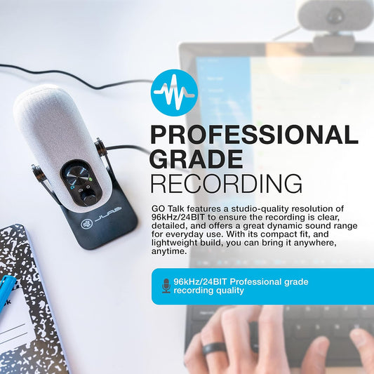 JLab Go Talk USB Condenser Microphone, White – Plug-and-Play for Podcasting & Gaming