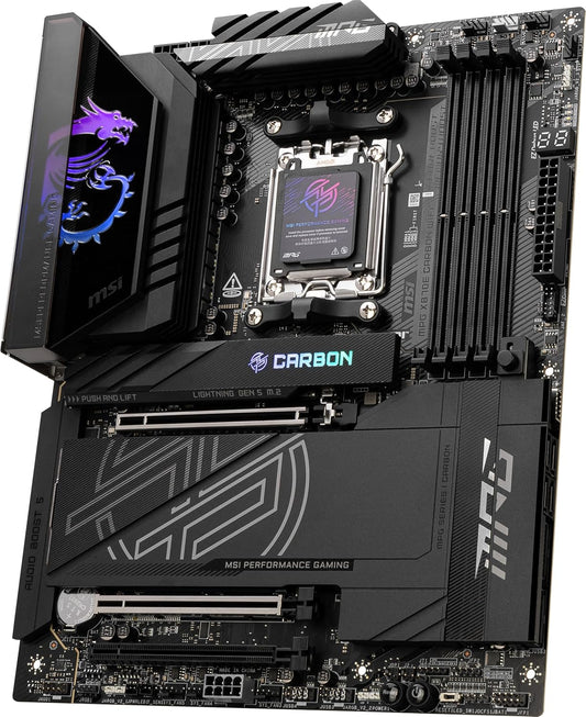 MSI MPG X870E CARBON WIFI ATX Motherboard, AM5, AMD X870E, DDR5, PCIe 5.0, Wi-Fi 7 (X870ECARBONWIFI7)