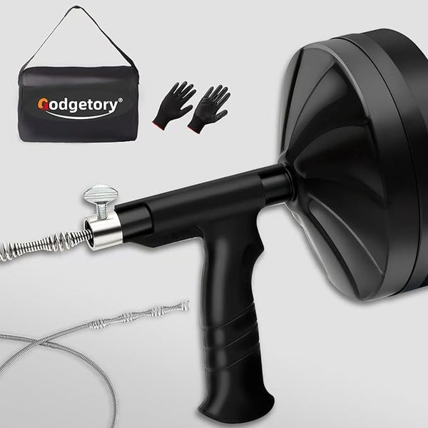 50FT Drain Snake Auger Hair Clog Remover Manual/Drill Powered w/ Gloves Bag