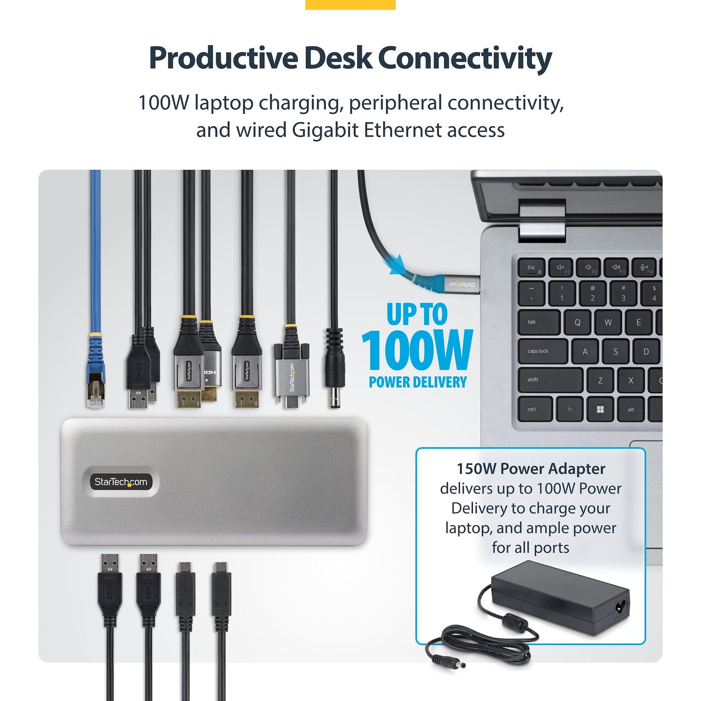 StarTech.com 199N-USBC-DOCK USB-C Triple 4K@60Hz Monitor Dock, 100W PD, 2x DP+HDMI, GbE, 6x USB, Driverless (199N-USBC-DOCK)