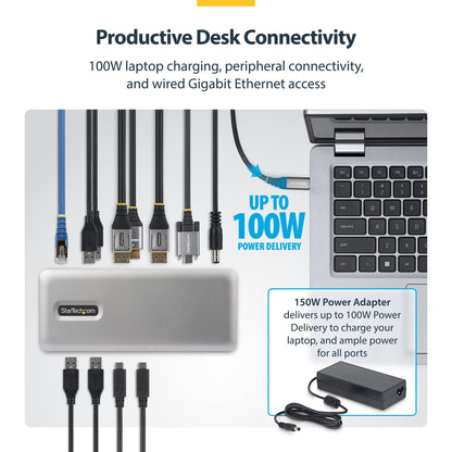 StarTech.com 199N-USBC-DOCK USB-C Triple 4K@60Hz Monitor Dock, 100W PD, 2x DP+HDMI, GbE, 6x USB, Driverless (199N-USBC-DOCK)