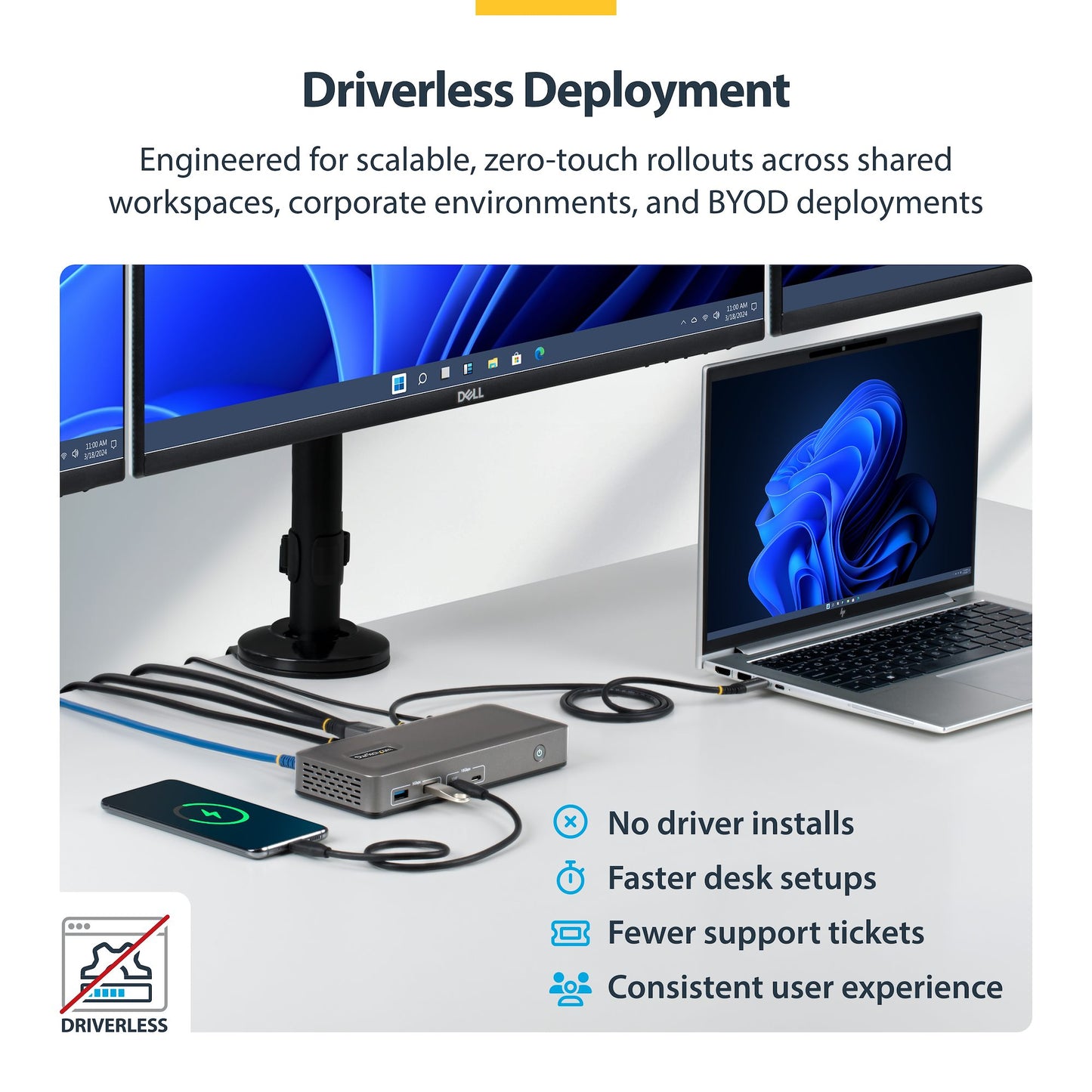 StarTech.com 199N-USBC-DOCK USB-C Triple 4K@60Hz Monitor Dock, 100W PD, 2x DP+HDMI, GbE, 6x USB, Driverless (199N-USBC-DOCK)
