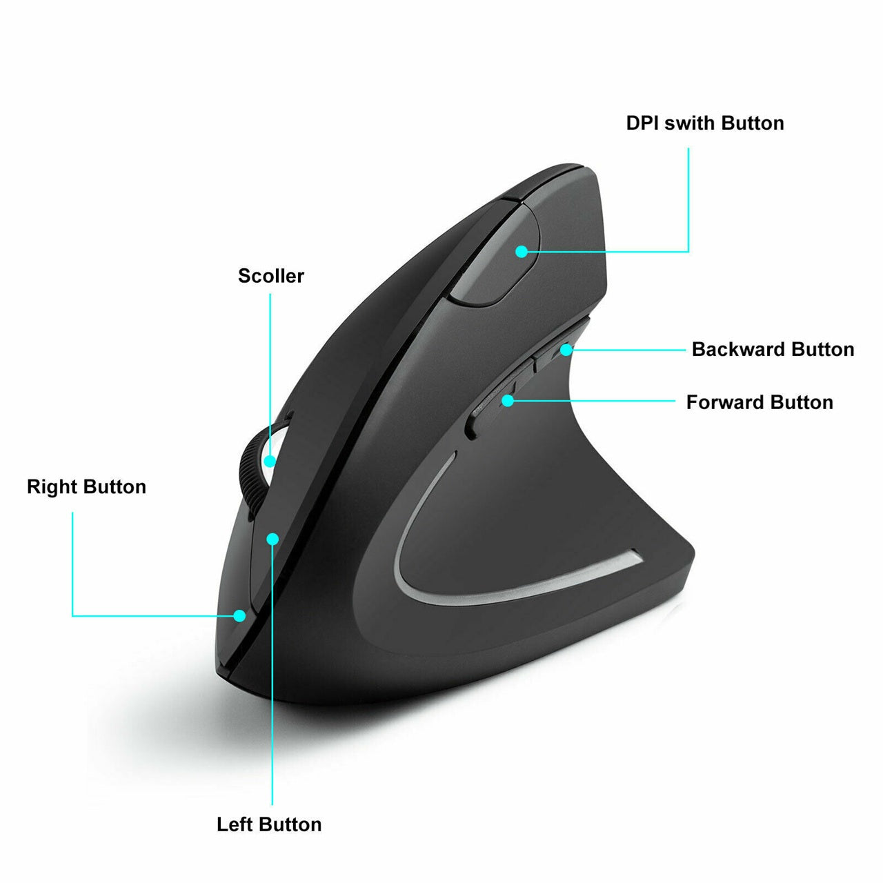 JLab JBuds Ergonomic Vertical Wireless Mouse, 2400 DPI, 6-Button, Right-Hand