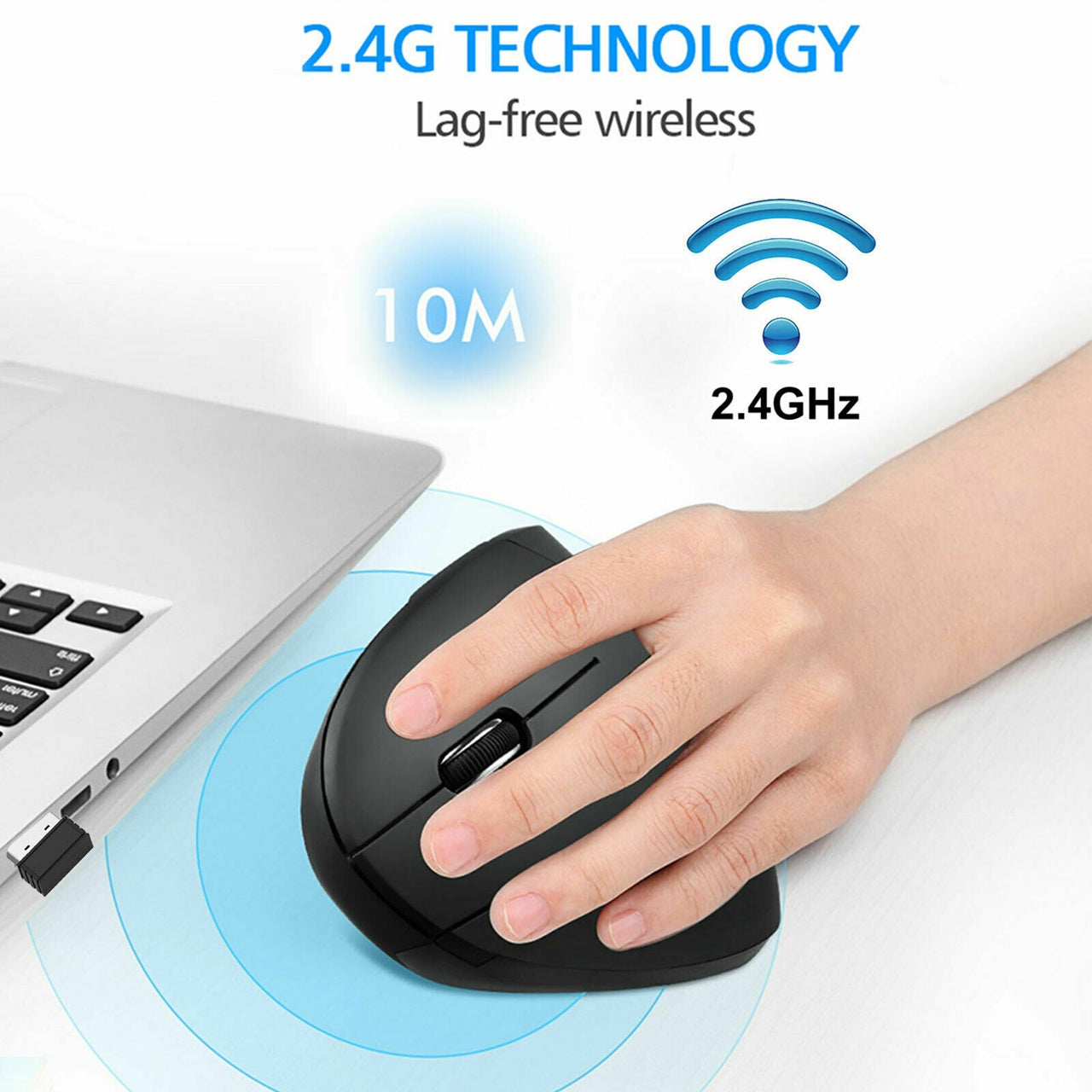 JLab JBuds Ergonomic Vertical Wireless Mouse, 2400 DPI, 6-Button, Right-Hand