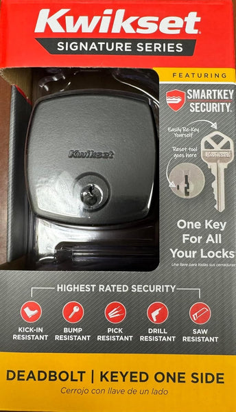 Kwikset 258 Midtown Single Cylinder Deadbolt with SmartKey Security - Matte Black