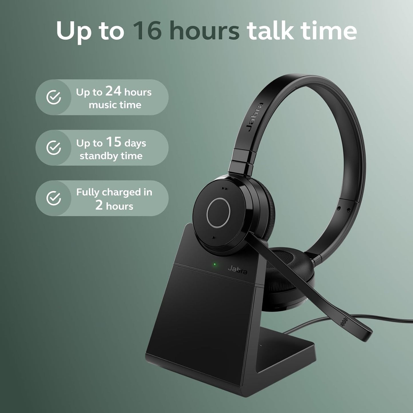 Jabra Evolve 65 TE UC Stereo Wireless Headset | USB-A BT5.2 16H Talk 37H Listen | MPN: 6699-833-499-01
