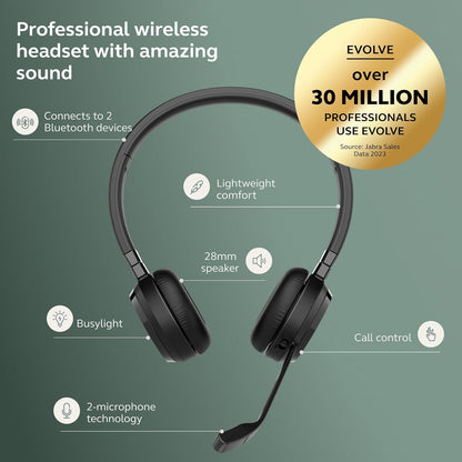 Jabra Evolve 65 TE UC Stereo Wireless Headset | USB-A BT5.2 16H Talk 37H Listen | MPN: 6699-833-499-01