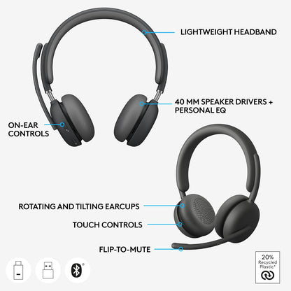 Logitech Zone 950 Wireless ANC Bluetooth Headset Graphite