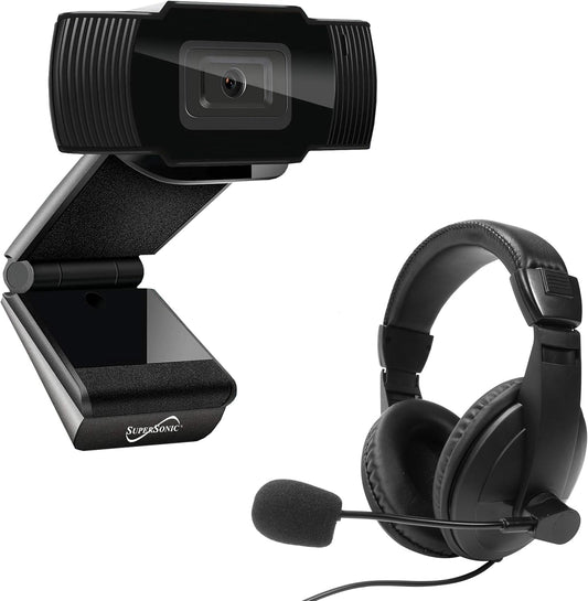 Supersonic SC-942 Pro HD 720p Webcam Headset Built-in Mic Stereo Headphones USB 2.0