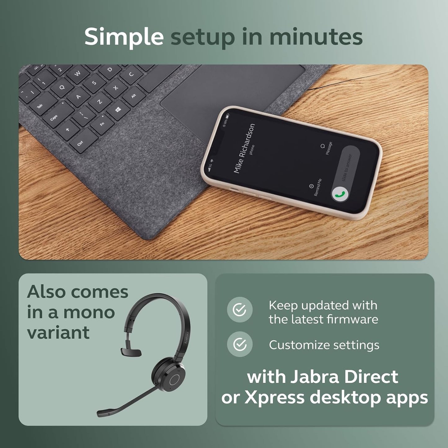 Jabra Evolve 65 TE UC Stereo Wireless Headset | USB-A BT5.2 16H Talk 37H Listen | MPN: 6699-833-499-01