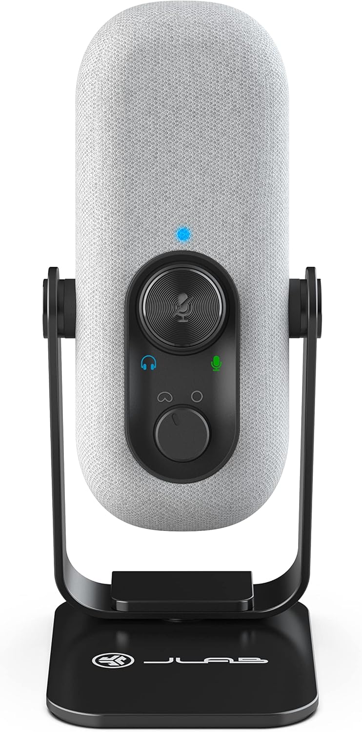 JLab Go Talk USB Condenser Microphone, White – Plug-and-Play for Podcasting & Gaming