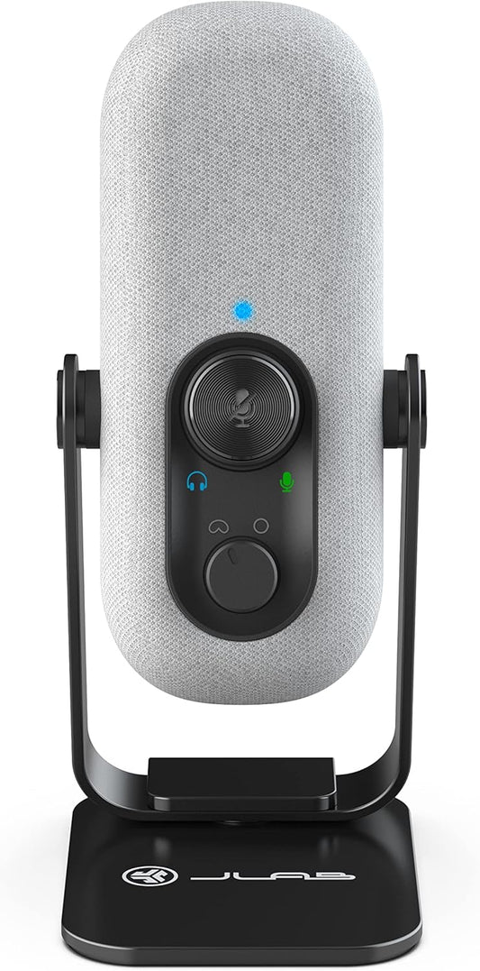 JLab Go Talk USB Condenser Microphone, White – Plug-and-Play for Podcasting & Gaming