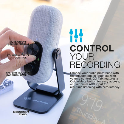 JLab Go Talk USB Condenser Microphone, White – Plug-and-Play for Podcasting & Gaming