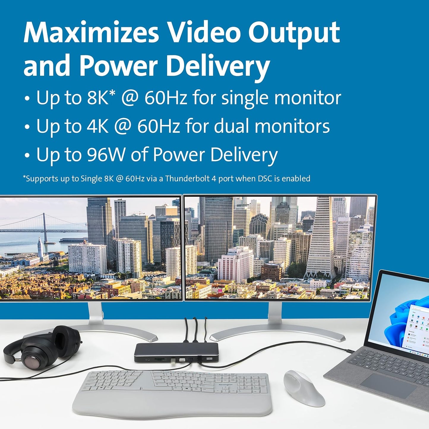 Kensington SD5760T 13-in-1 Thunderbolt 4 Dual 4K@60Hz Dock, 96W PD, 2x HDMI 2.0, GbE, SD/microSD, 5x USB (K34110NA)