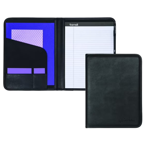 Samsill Professional Leather Padfolio | Black | Snap Closure Business Card Holder | MPN: 70810